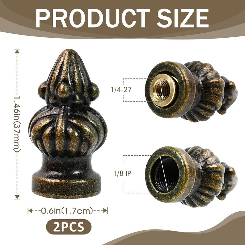 Dirvcp Vintage Lampshade Decoration Brass Lamp Cover Knob with Double Threaded Screws, Suitable for 3/8" and 1/4-27 inches (1 Pack) - Image 2